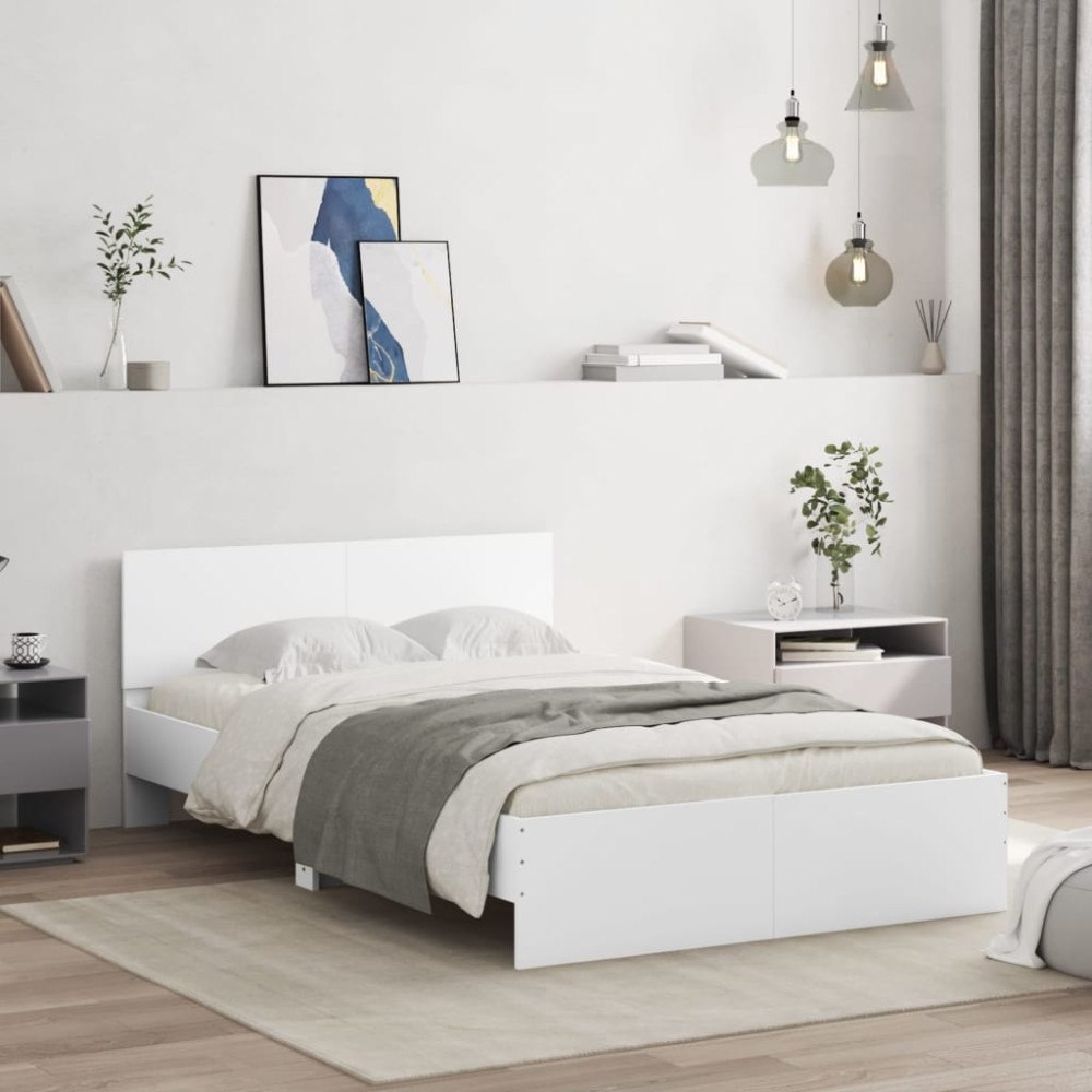 vidaXL Sängram med huvudgavel vit 120x190 cm