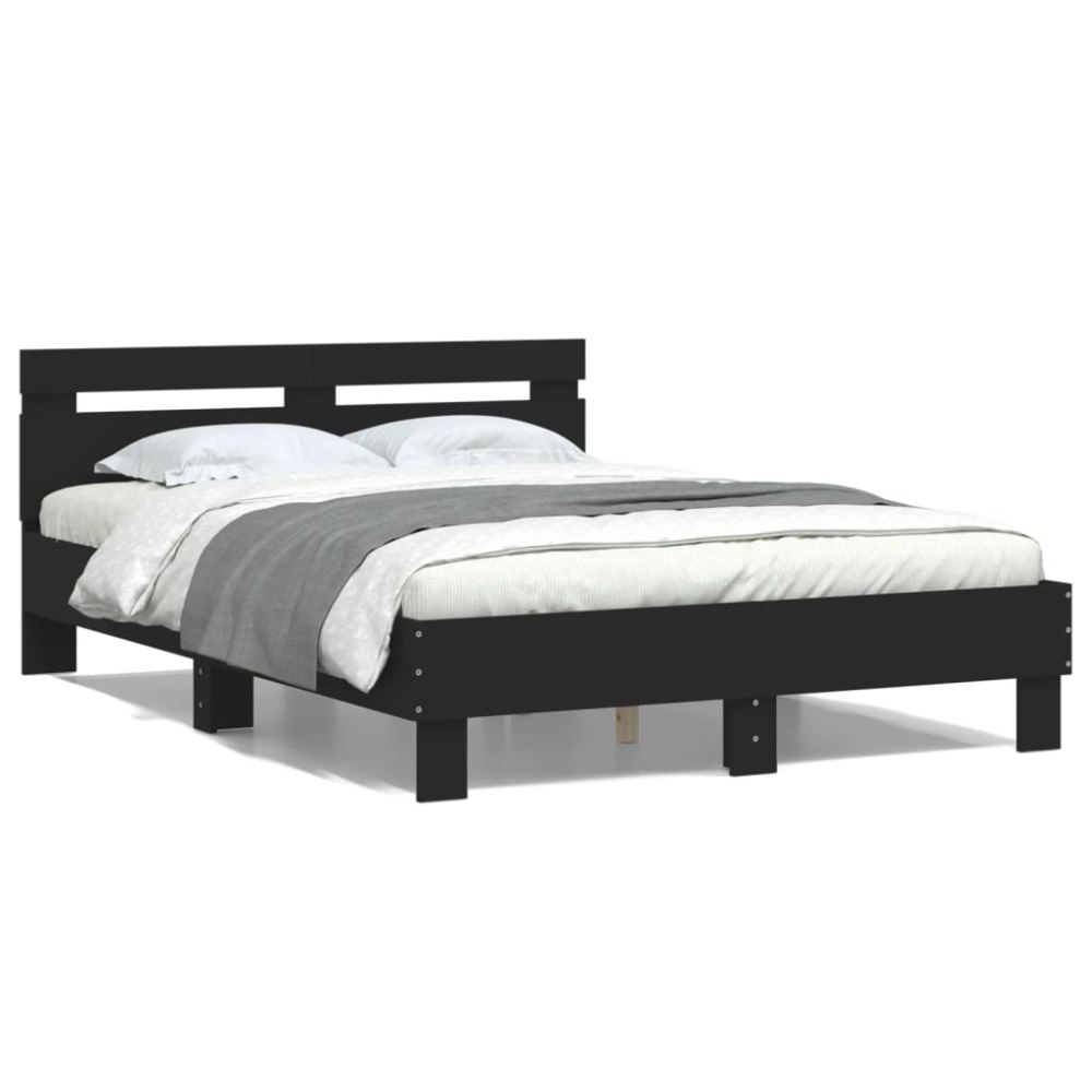 vidaXL Sängram med huvudgavel svart 120x190 cm konstruerat trä