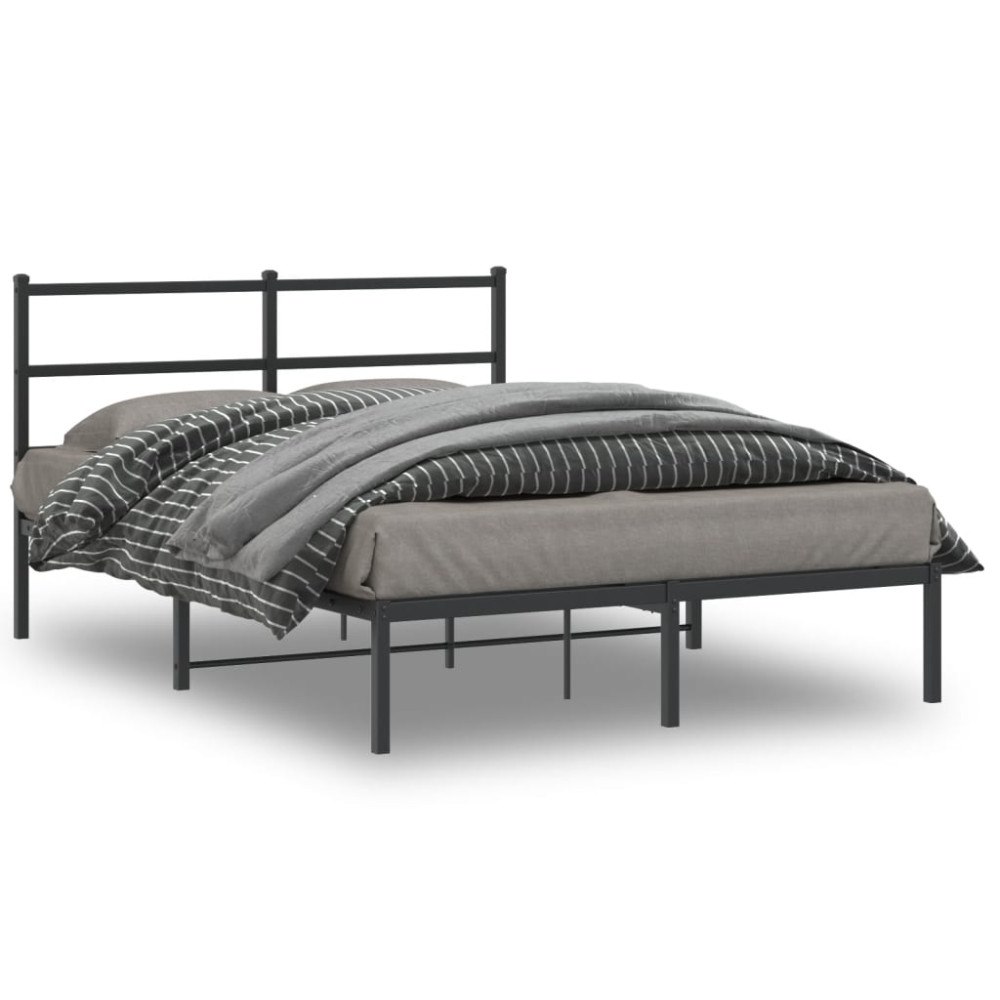 vidaXL Sängram med huvudgavel metall svart 140x190 cm