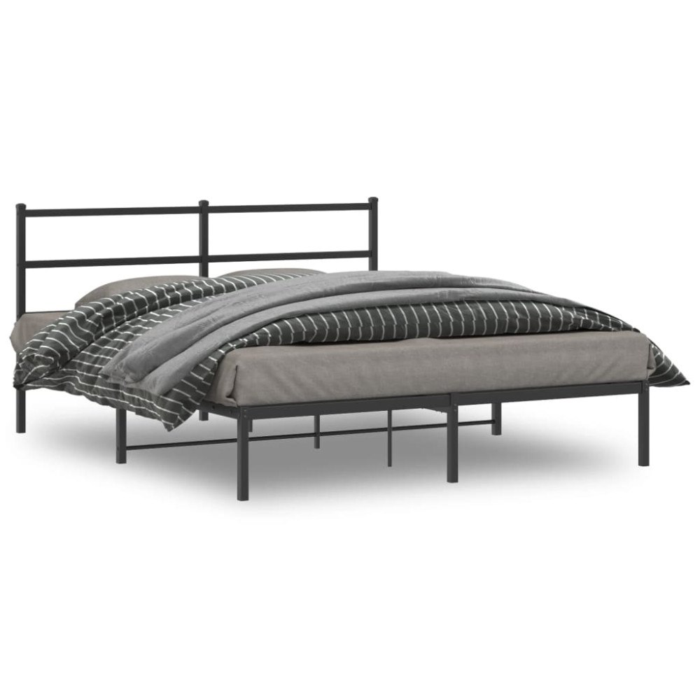vidaXL Sängram med huvudgavel metall svart 150x200 cm