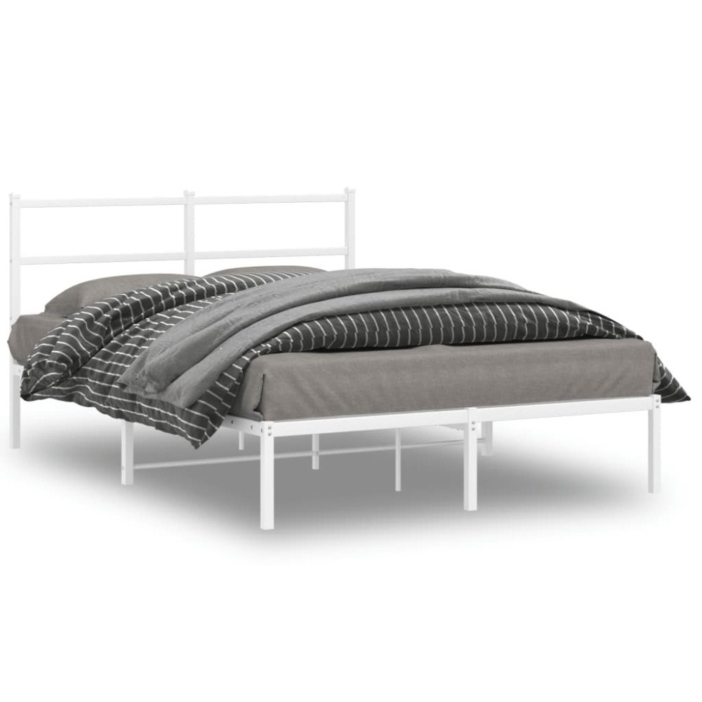vidaXL Sängram med huvudgavel metall vit 140x190 cm