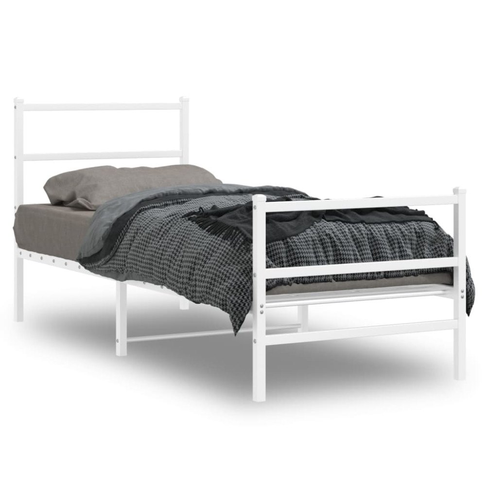 vidaXL Sängram med huvudgavel och fotgavel vit metall 80x200 cm