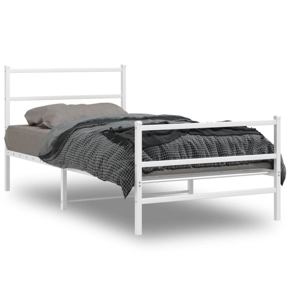 vidaXL Sängram med huvudgavel och fotgavel vit metall 107x203 cm