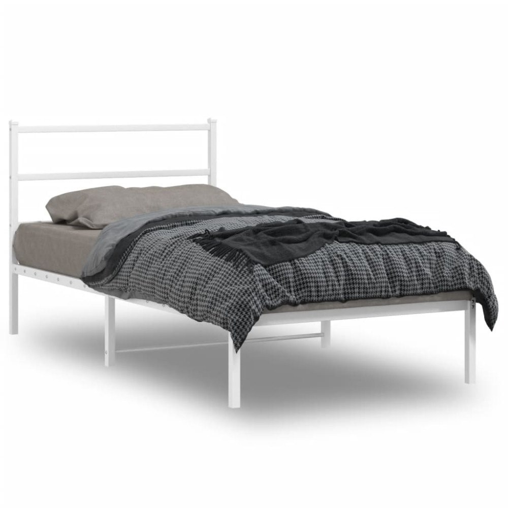 vidaXL Sängram med huvudgavel metall vit 100x200 cm