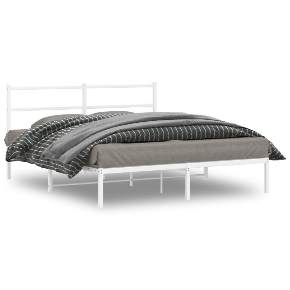 vidaXL Sängram med huvudgavel metall vit 150x200 cm