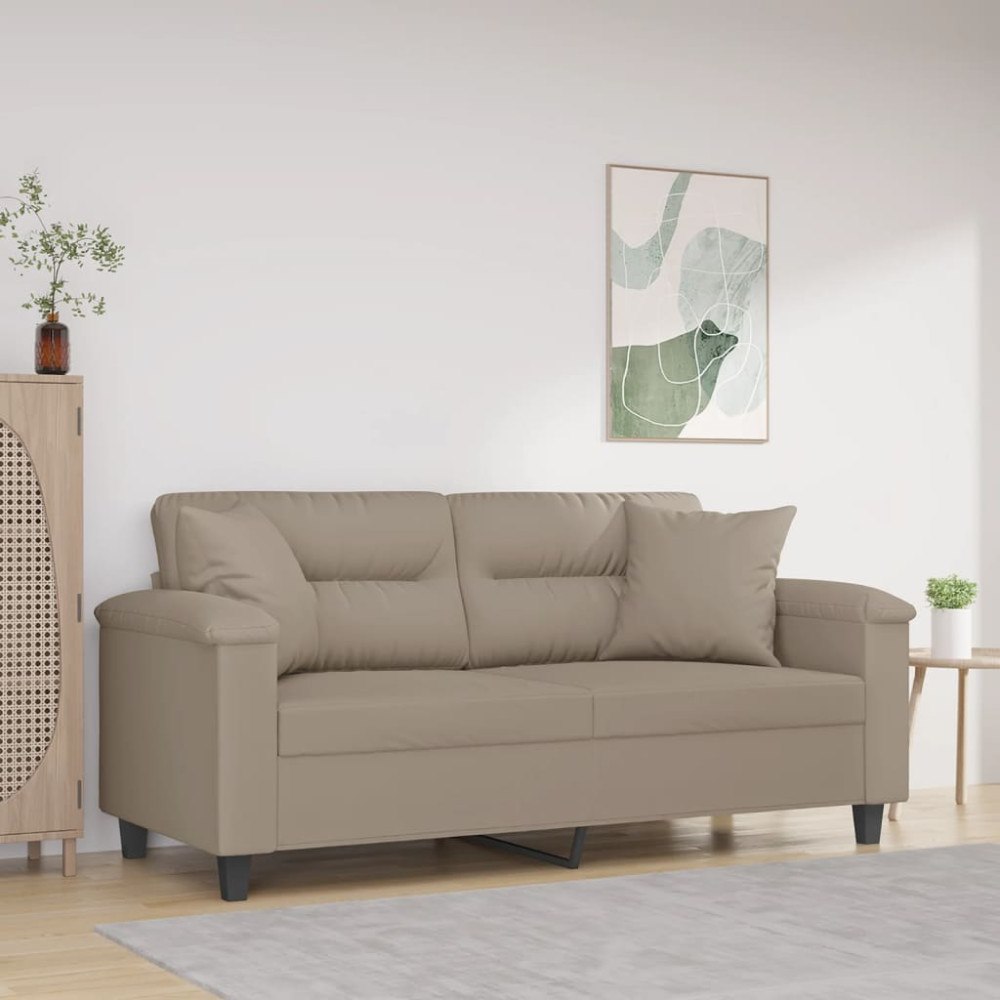 vidaXL 2-sitssoffa med prydnadskuddar taupe 140 cm mikrofibertyg