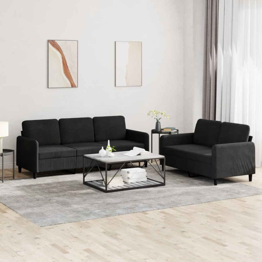 vidaXL Soffgrupp 2 delar svart sammet