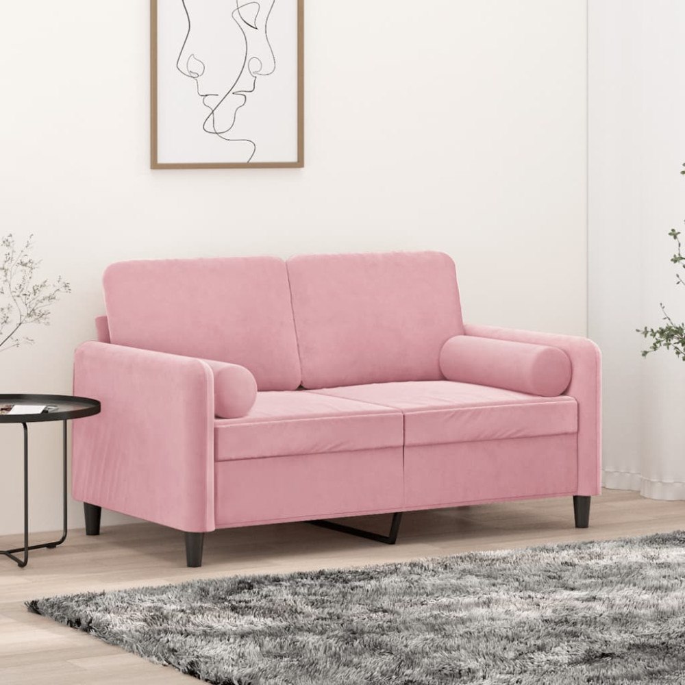vidaXL 2-sitssoffa med prydnadskuddar rosa 120 cm sammet