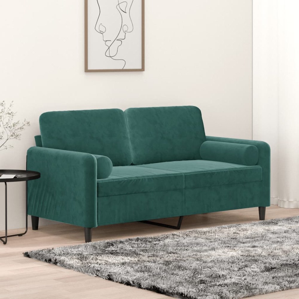 vidaXL 2-sitssoffa med prydnadskuddar mörkgrön 140 cm sammet