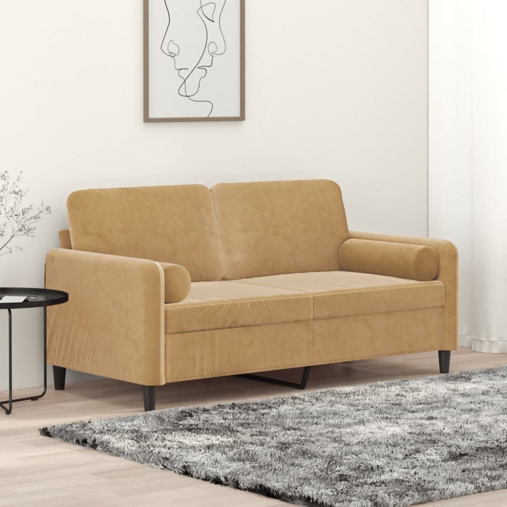 vidaXL 2-sitssoffa med prydnadskuddar brun 140 cm sammet