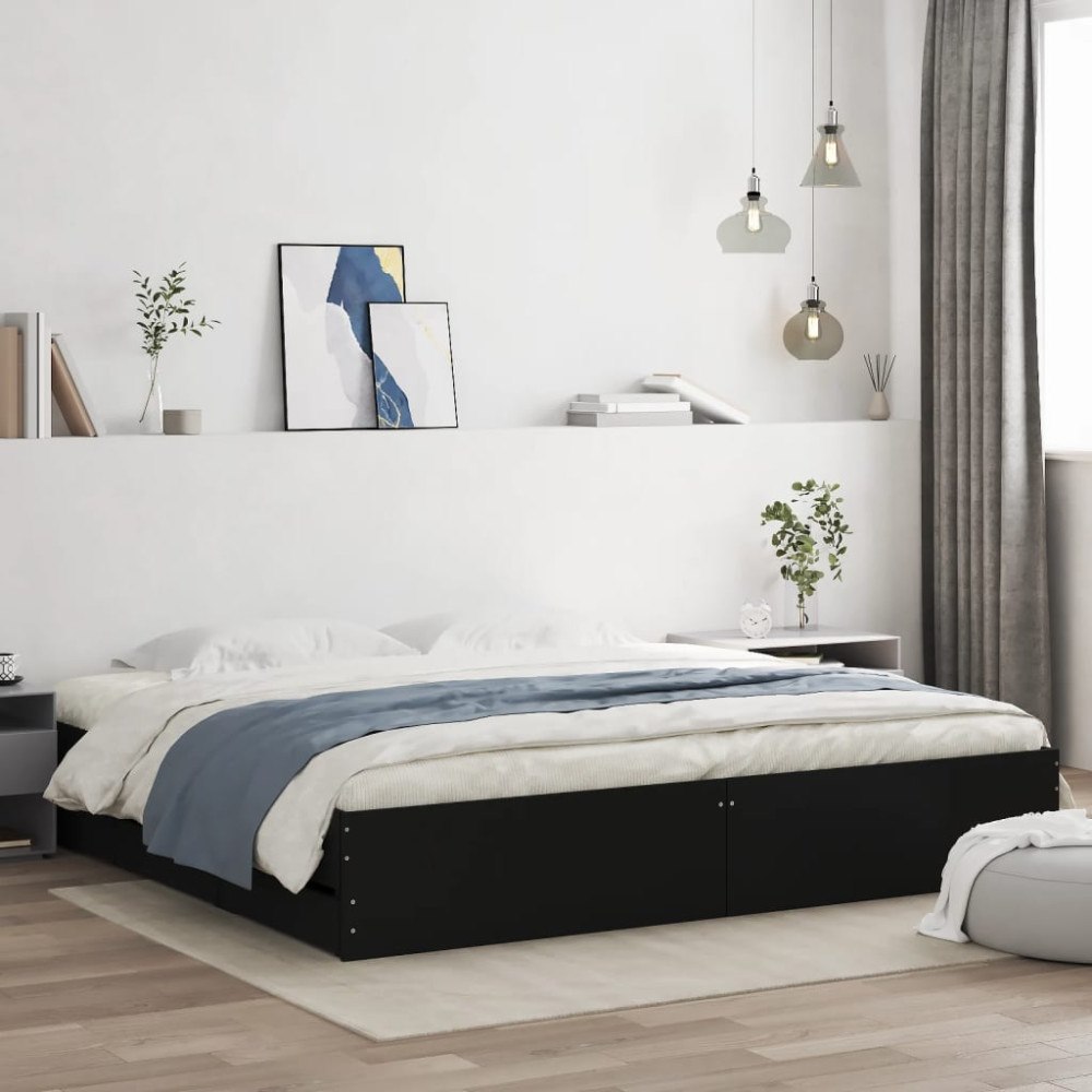 vidaXL Sängram med lådor svart 200x200 cm konstruerat trä