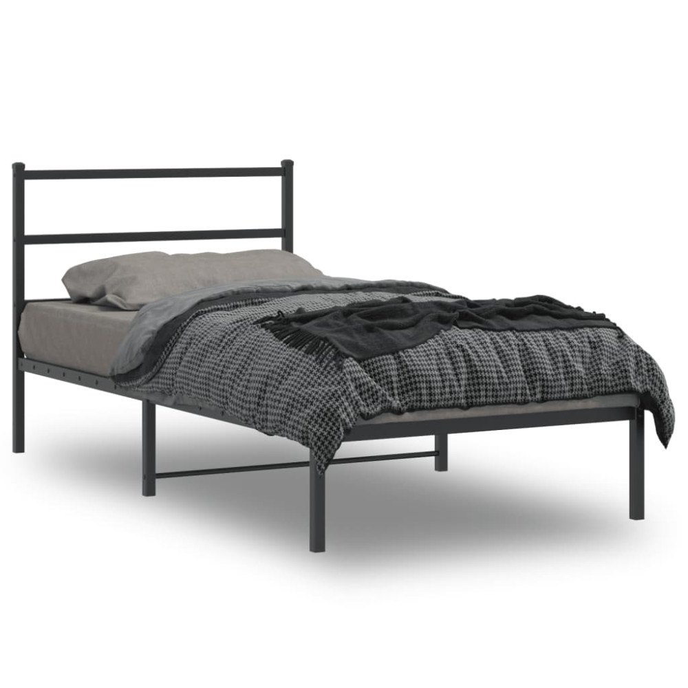 vidaXL Sängram med huvudgavel metall svart 100x200 cm
