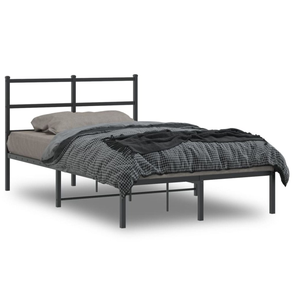 vidaXL Sängram med huvudgavel metall svart 120x190 cm