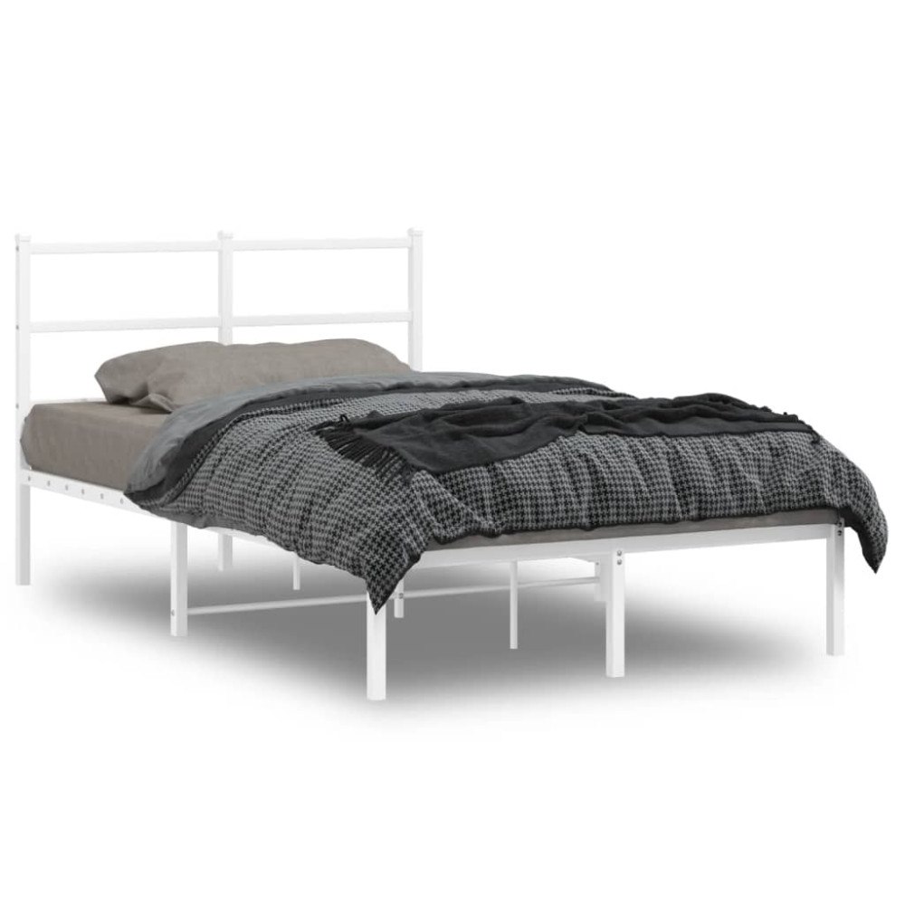 vidaXL Sängram med huvudgavel metall vit 120x190 cm
