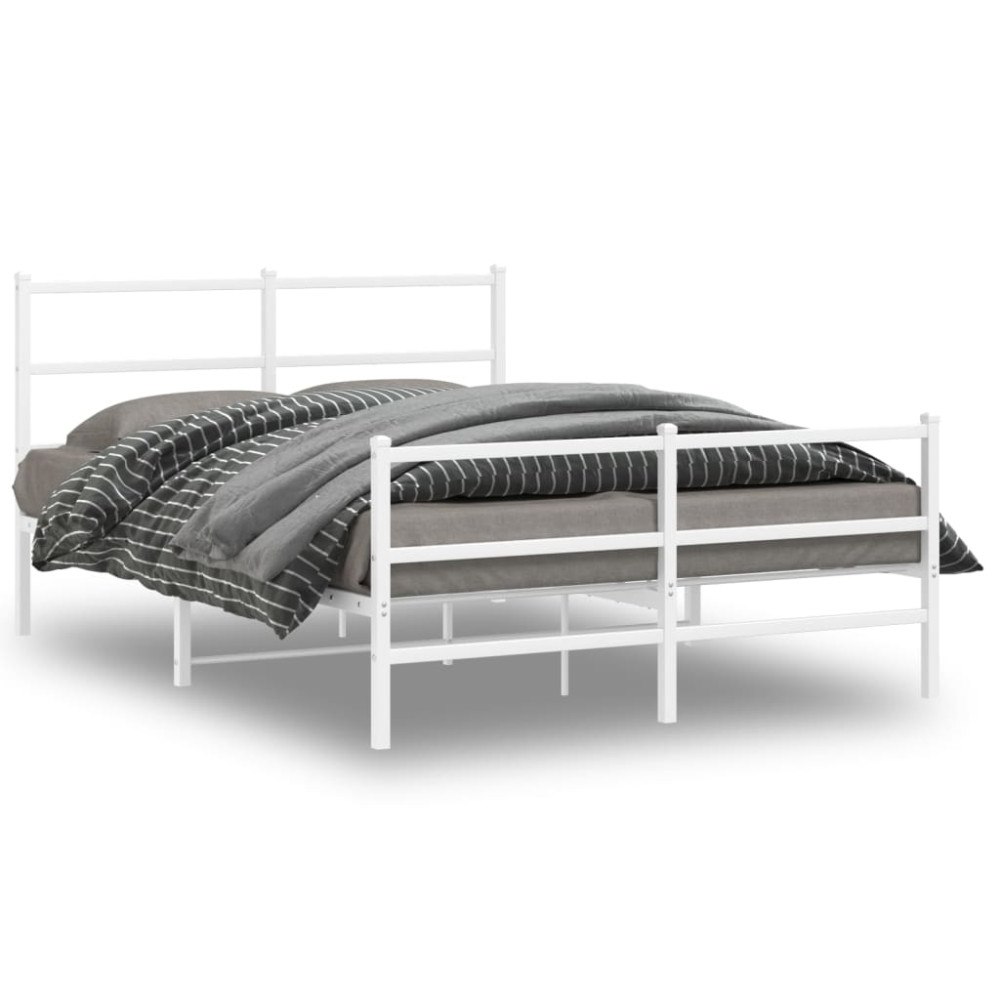 vidaXL Sängram med huvudgavel och fotgavel vit metall 140x190 cm