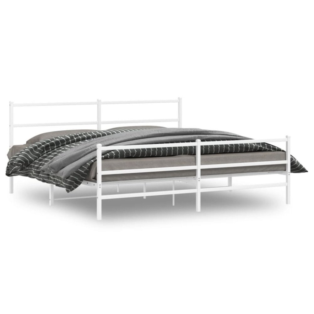 vidaXL Sängram med huvudgavel och fotgavel vit metall 200x200 cm