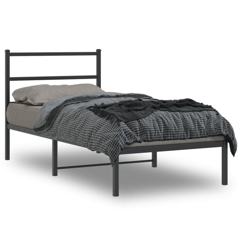 vidaXL Sängram med huvudgavel metall svart 90x190 cm
