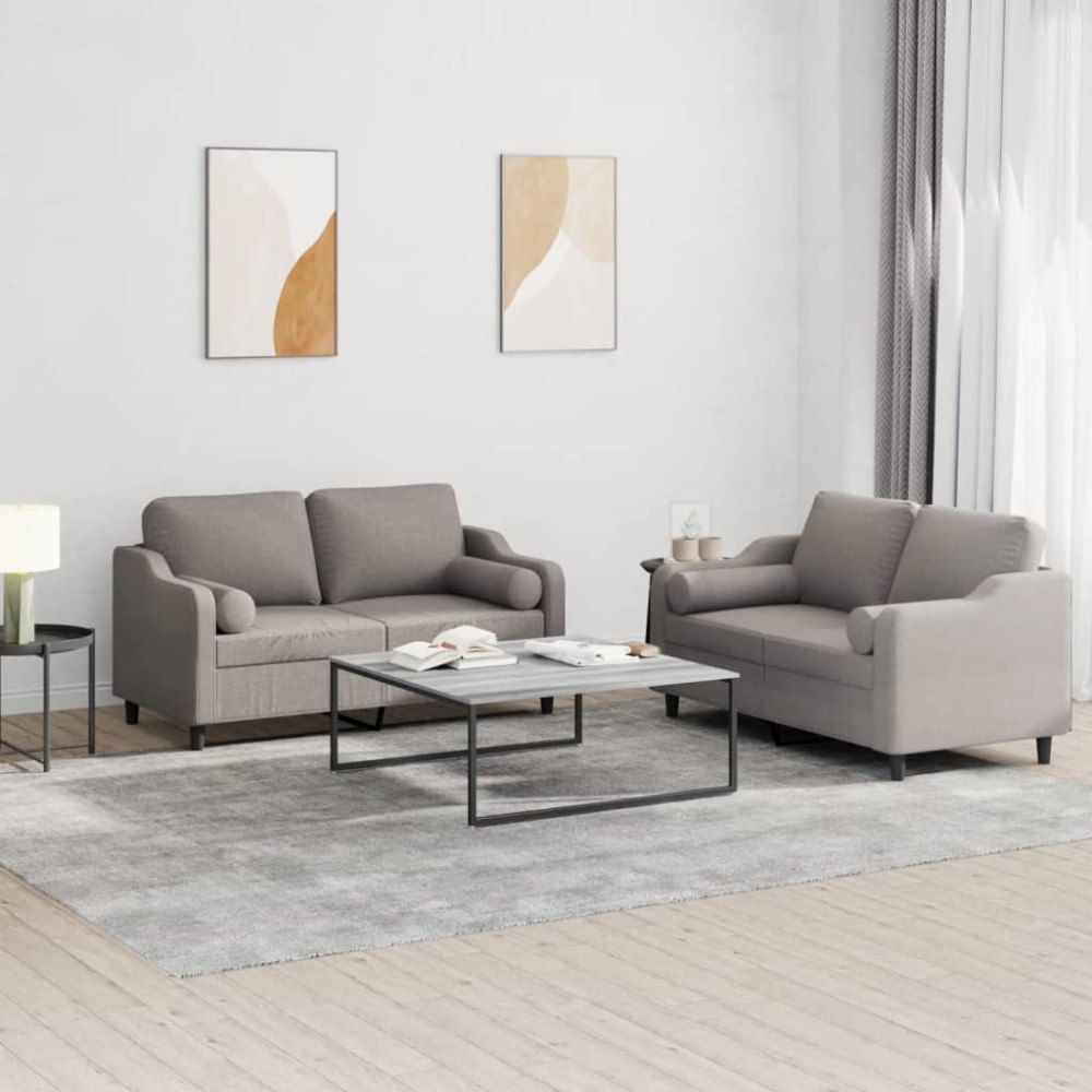 vidaXL Soffgrupp med kuddar 2 delar taupe tyg