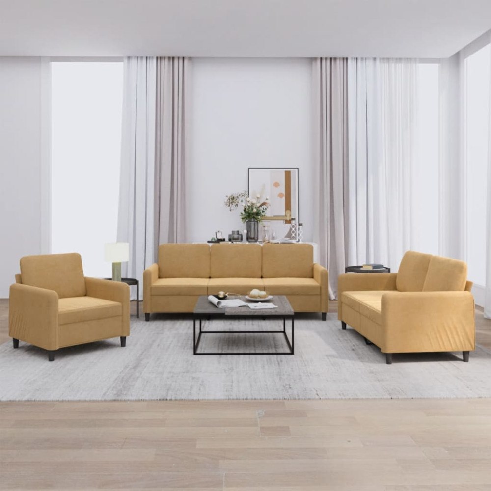 vidaXL Soffgrupp 3 delar brun sammet