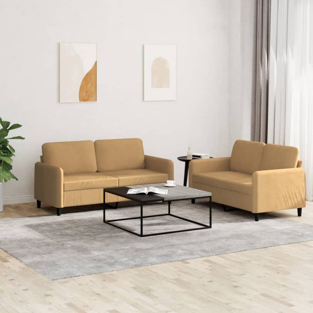vidaXL Soffgrupp 2 delar brun sammet