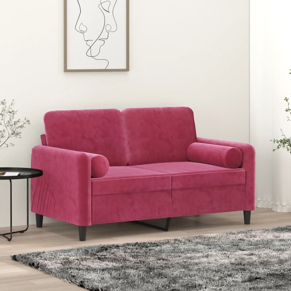 vidaXL 2-sitssoffa med prydnadskuddar vinröd 120 cm sammet