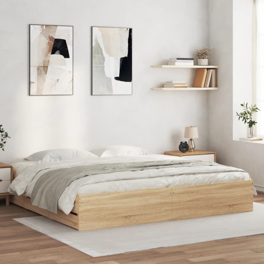 vidaXL Sängram med lådor sonoma-ek 200x200 cm konstruerat trä