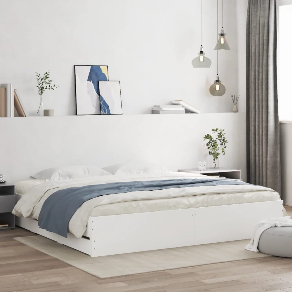 vidaXL Sängram med lådor vit 200x200 cm konstruerat trä