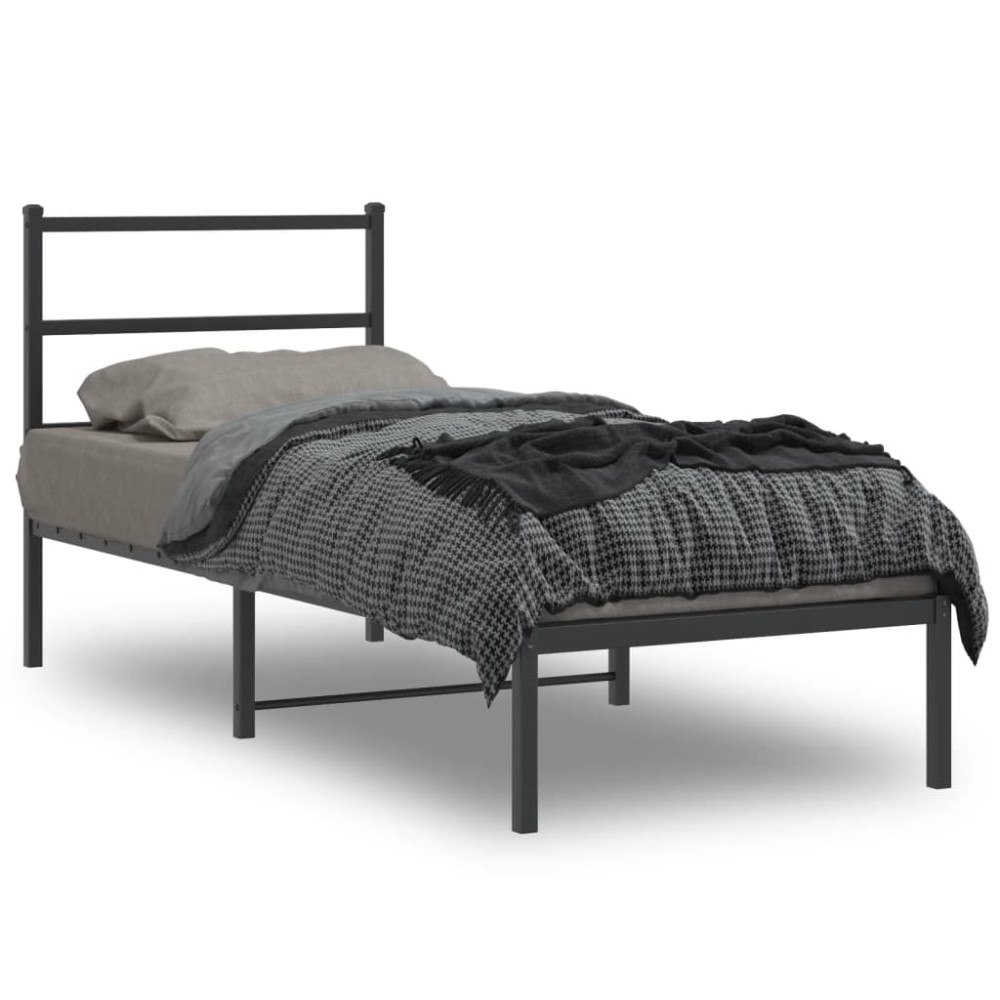vidaXL Sängram med huvudgavel metall svart 80x200 cm