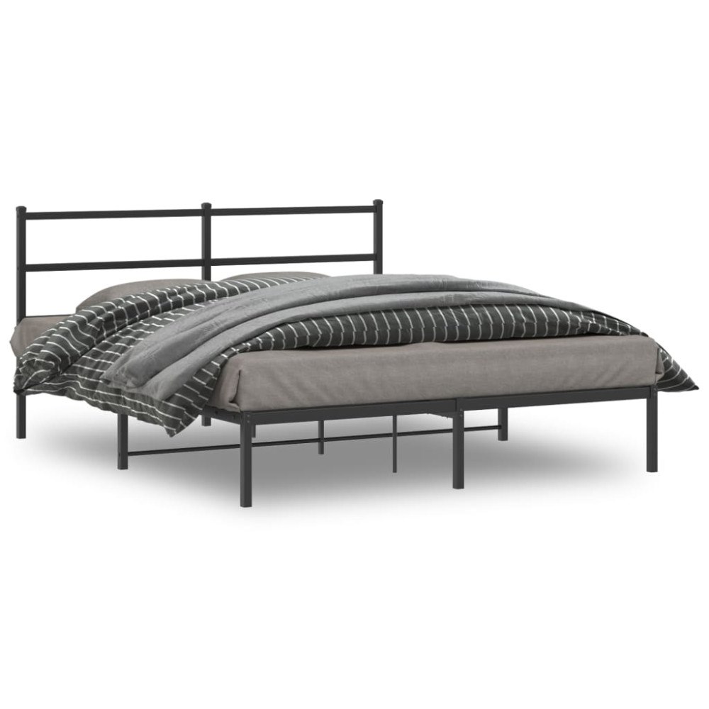 vidaXL Sängram med huvudgavel metall svart 160x200 cm