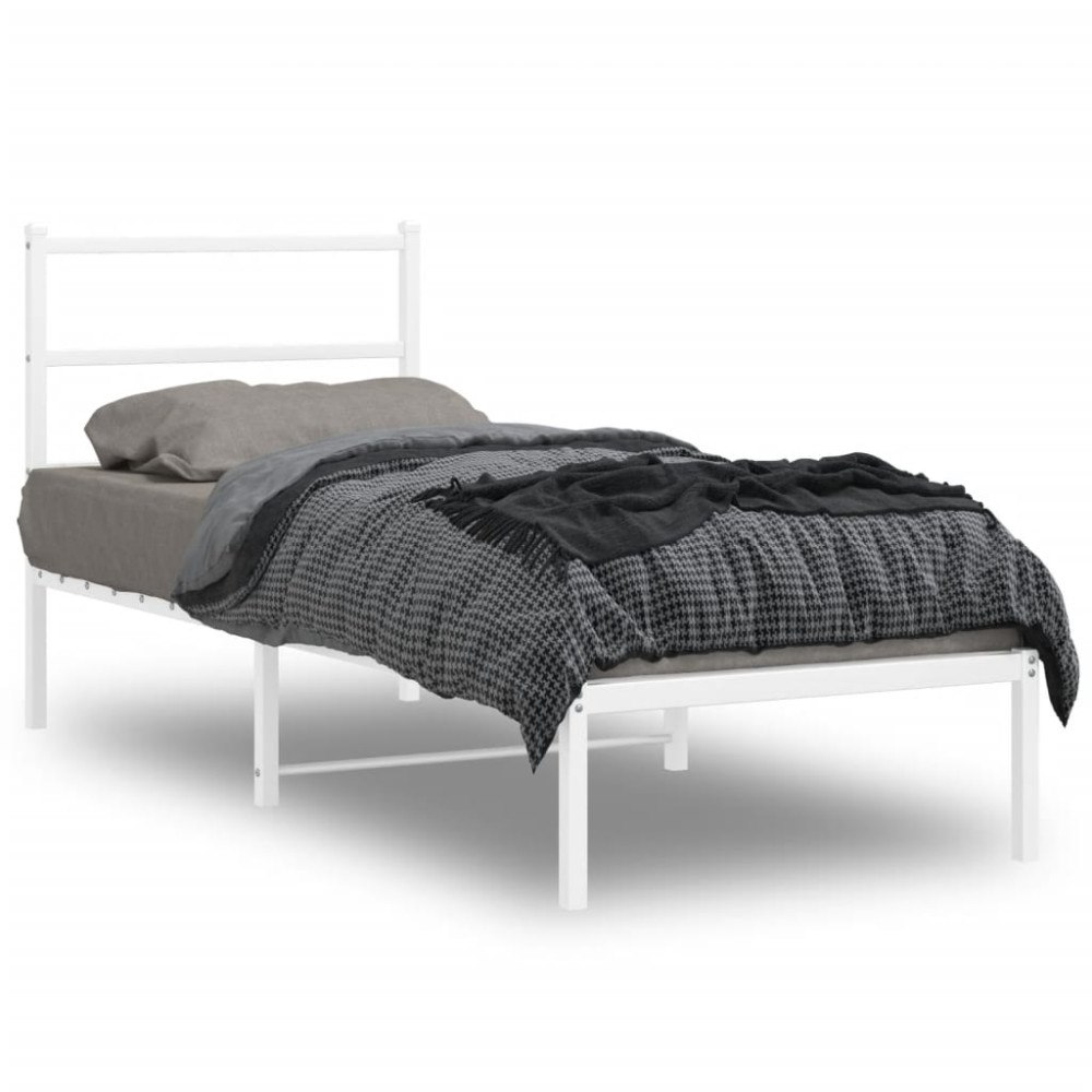 vidaXL Sängram utan madrass med huvudgavel metall vit 75x190 cm