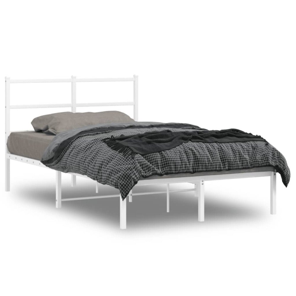 vidaXL Sängram med huvudgavel metall vit 120x200 cm