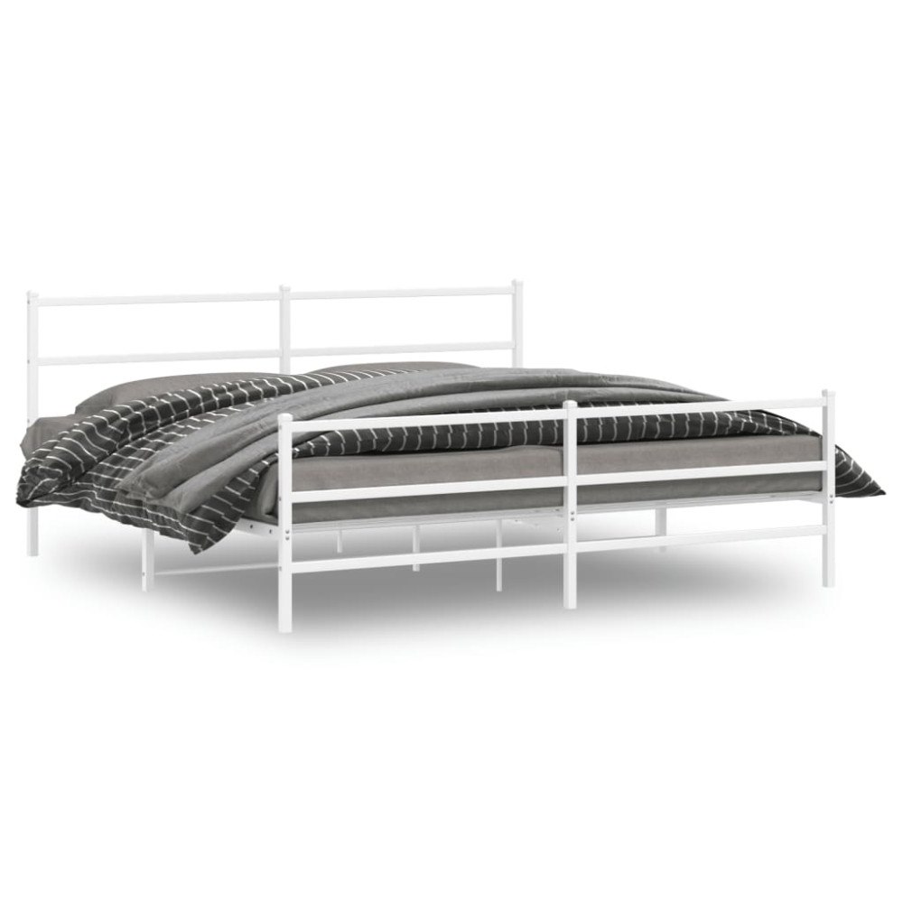 vidaXL Sängram med huvudgavel och fotgavel vit metall 193x203 cm