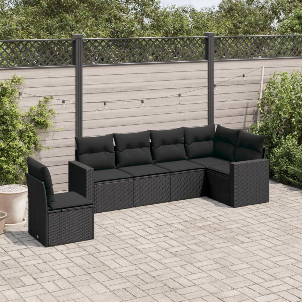 vidaXL Loungegrupp med dynor 6 delar svart konstrotting