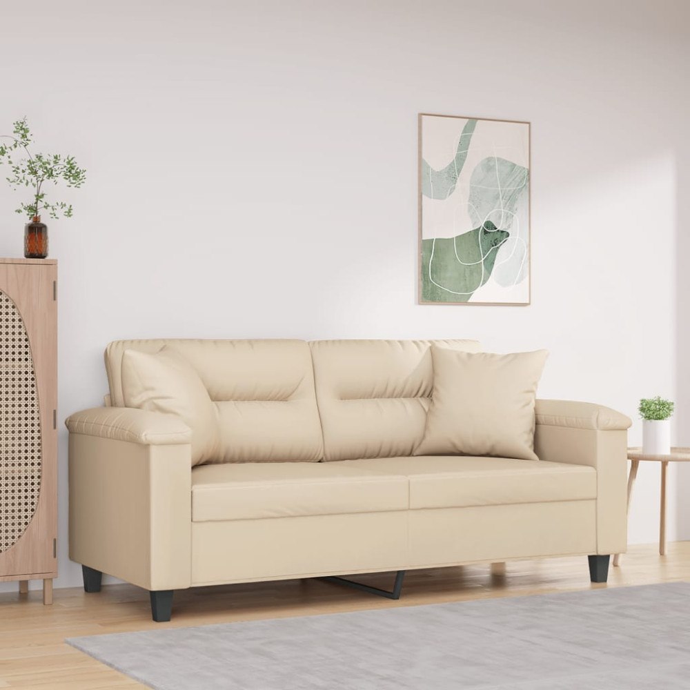 vidaXL 2-sitssoffa med prydnadskuddar gräddvit 140 cm mikrofibertyg