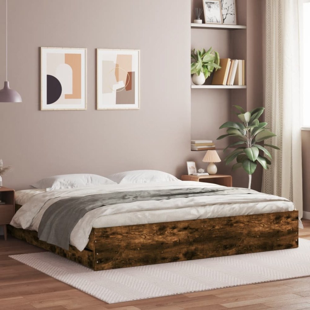 vidaXL Sängram med lådor rökfärgad ek 180x200 cm konstruerad trä