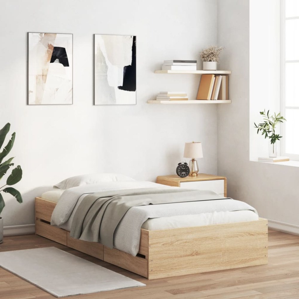 vidaXL Sängram med lådor sonoma-ek 100x200 cm konstruerat trä