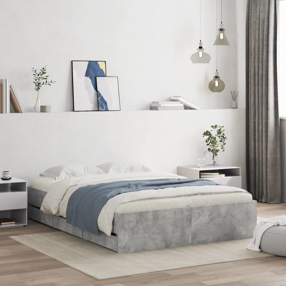 vidaXL Sängram med lådor betonggrå 120x190 cm konstruerat trä