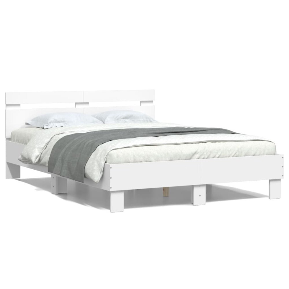 vidaXL Sängram med huvudgavel vit 120x190 cm konstruerat trä
