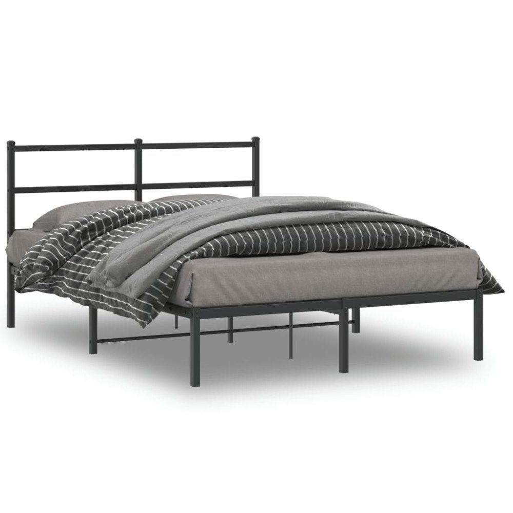 vidaXL Sängram med huvudgavel metall svart 135x190 cm