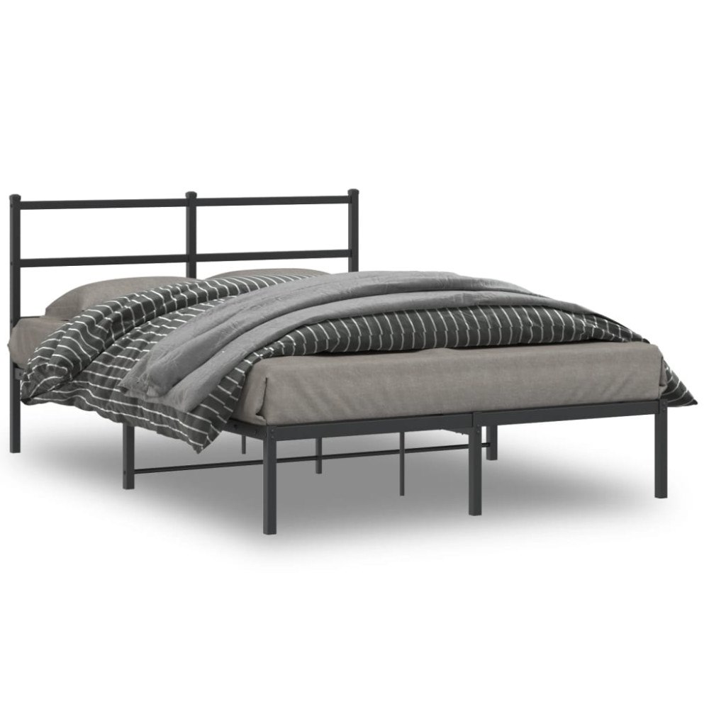 vidaXL Sängram med huvudgavel metall svart 140x200 cm
