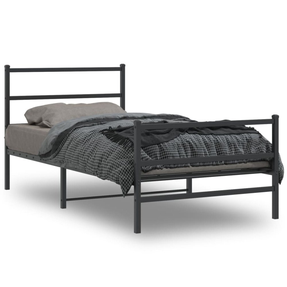 vidaXL Sängram med huvudgavel och fotgavel svart metall 107x203 cm