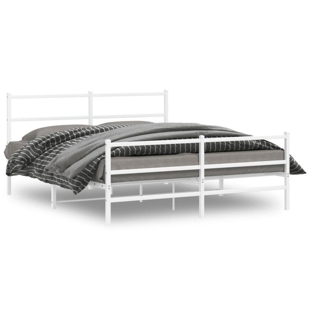 vidaXL Sängram med huvudgavel och fotgavel vit metall 150x200 cm
