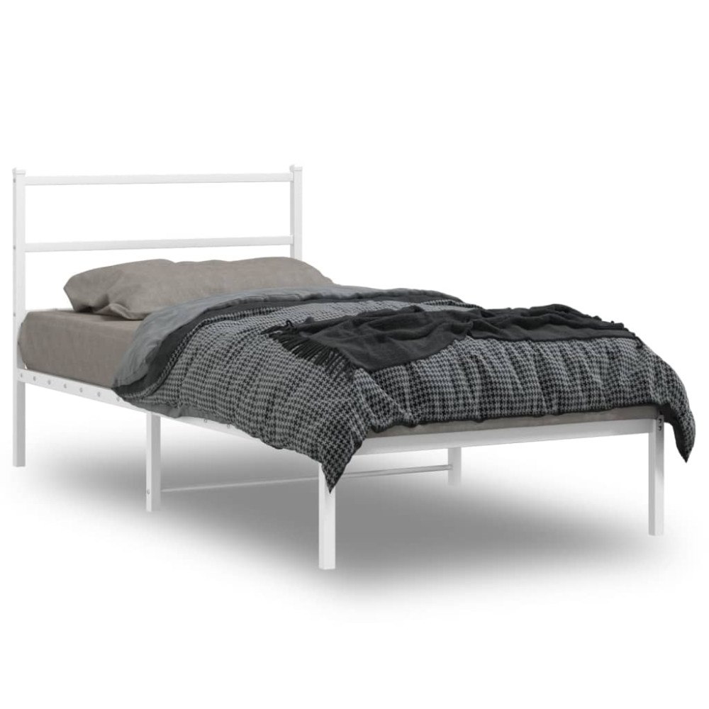 vidaXL Sängram med huvudgavel metall vit 100x190 cm