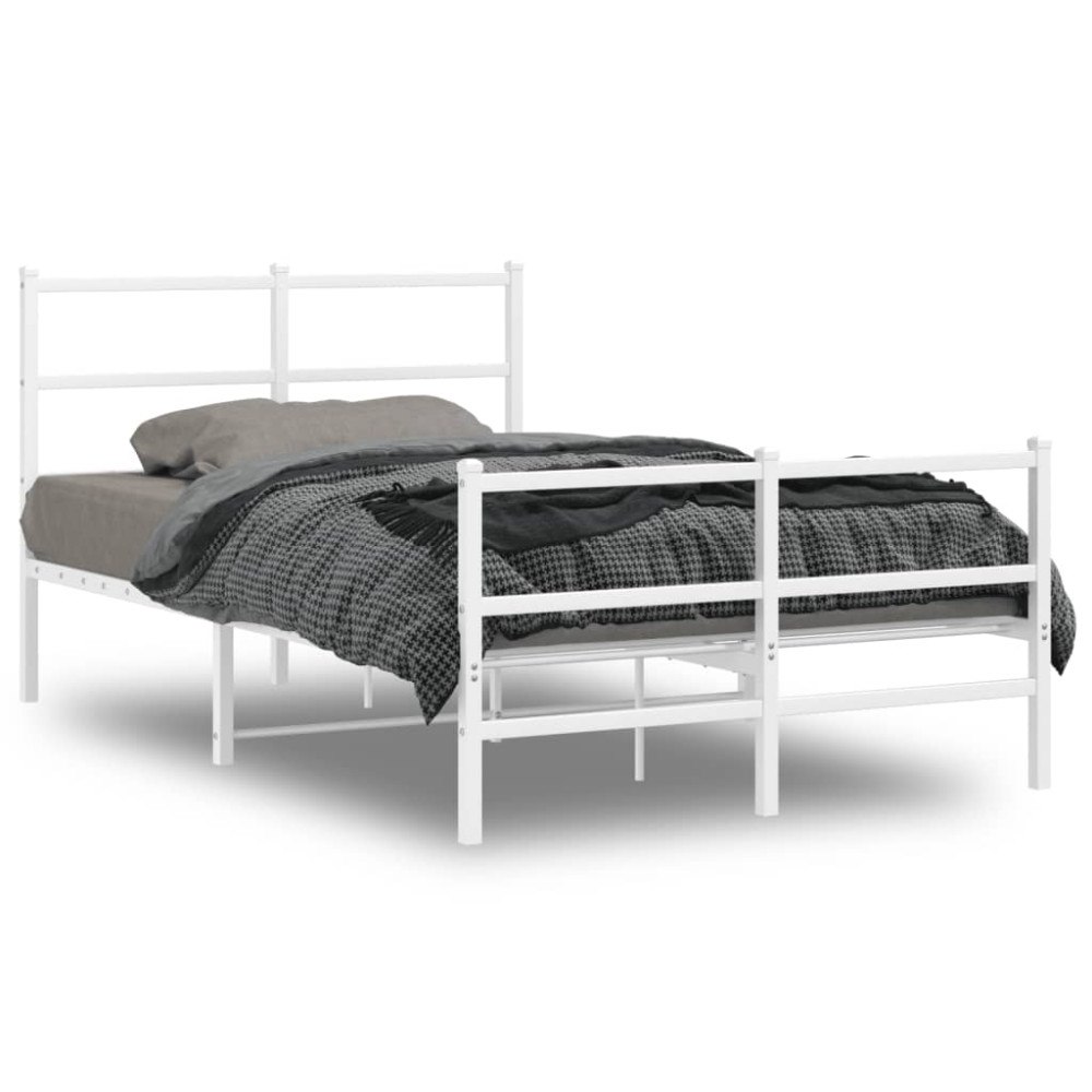vidaXL Sängram med huvudgavel och fotgavel vit metall 120x190 cm