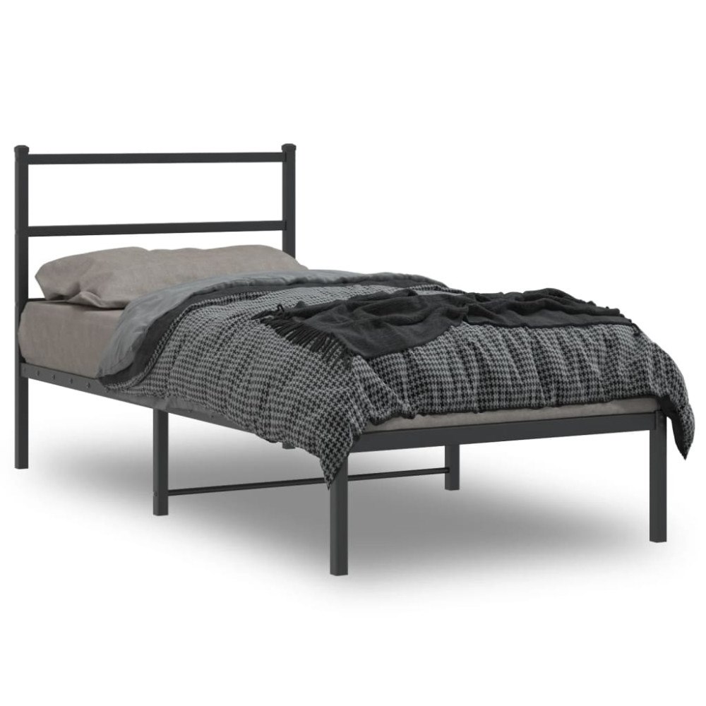 vidaXL Sängram med huvudgavel metall svart 90x200 cm