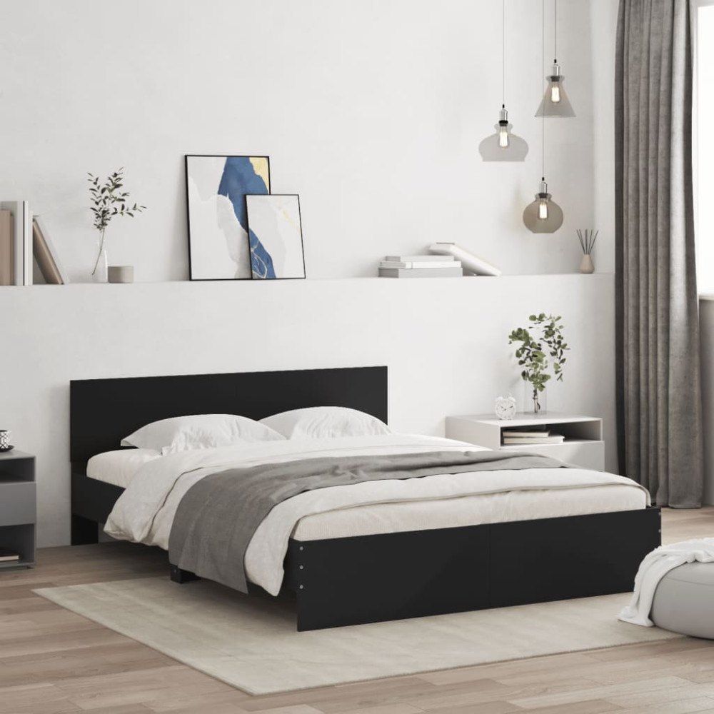 vidaXL Sängram med huvudgavel svart 140x190 cm