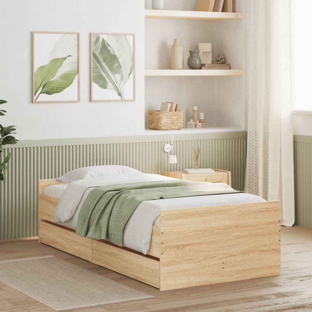 vidaXL Sängram med lådor sonoma-ek 90x190 cm