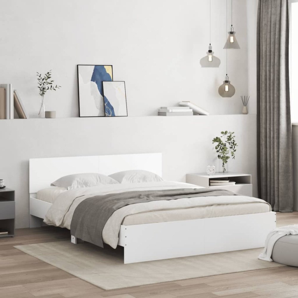 vidaXL Sängram med huvudgavel vit 140x190 cm