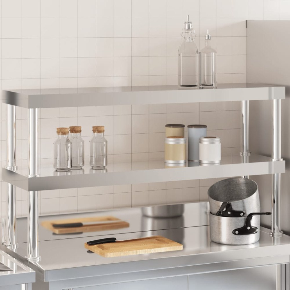vidaXL Överhylla för arbetsbord 2 hyllor 110x30x65 cm rostfritt stål