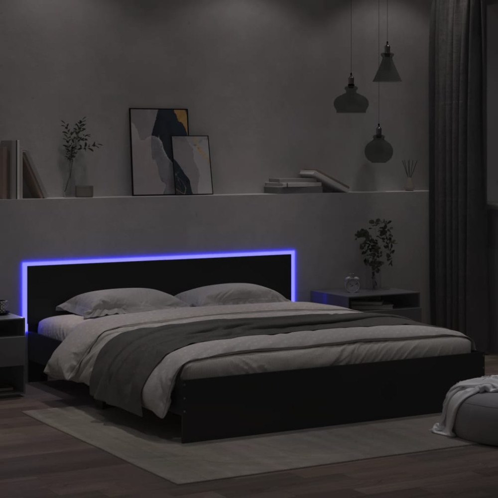 vidaXL Sängram med LEDs utan madrass svart 180x200 cm